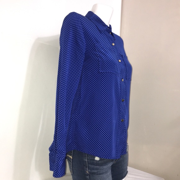 Juicy Couture Royal Blue Polka Dot Silk Button Up - Picture 7 of 13